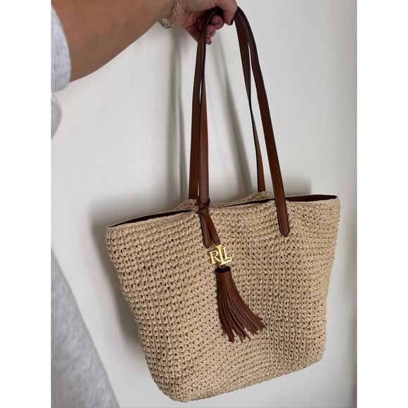 Lauren Ralph Lauren Whitney Paper Straw Crochet Tote Bag with Tassel - OS - Picture 2 of 9